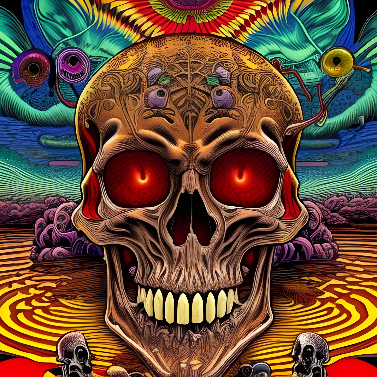 Psychedelic Skull in R. Crumb Comic Style
