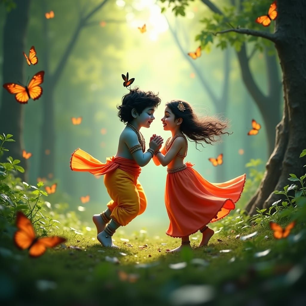 Krishna and Radha Rani's Dance in Enchanted Forest