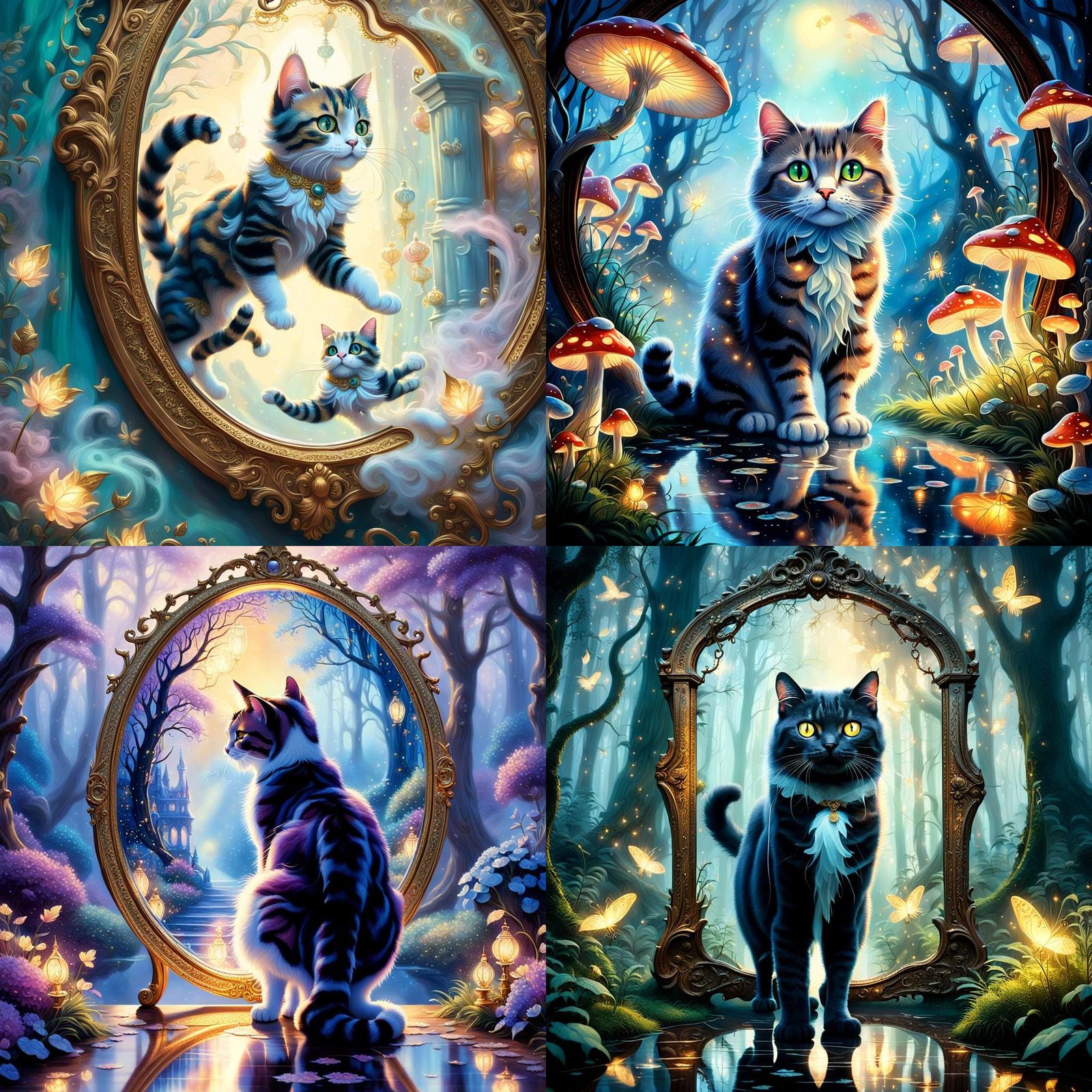 Cat Enters Wonderland Through Mirror: Ethereal Fantasy