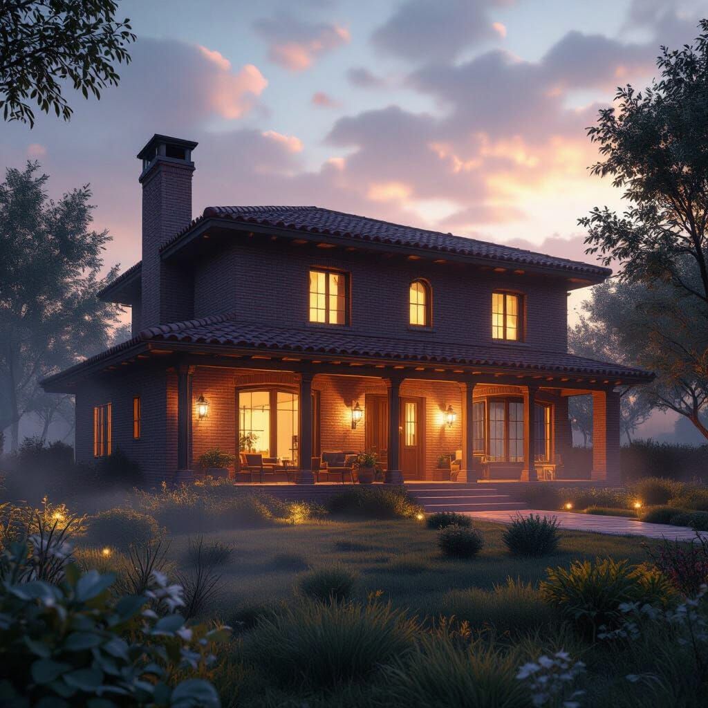 Adobe House Bathed in Heavenly Sunset Light