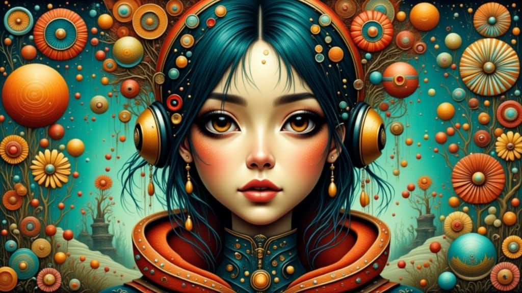 Cyberpunk Goddess in Whimsical Flux Art