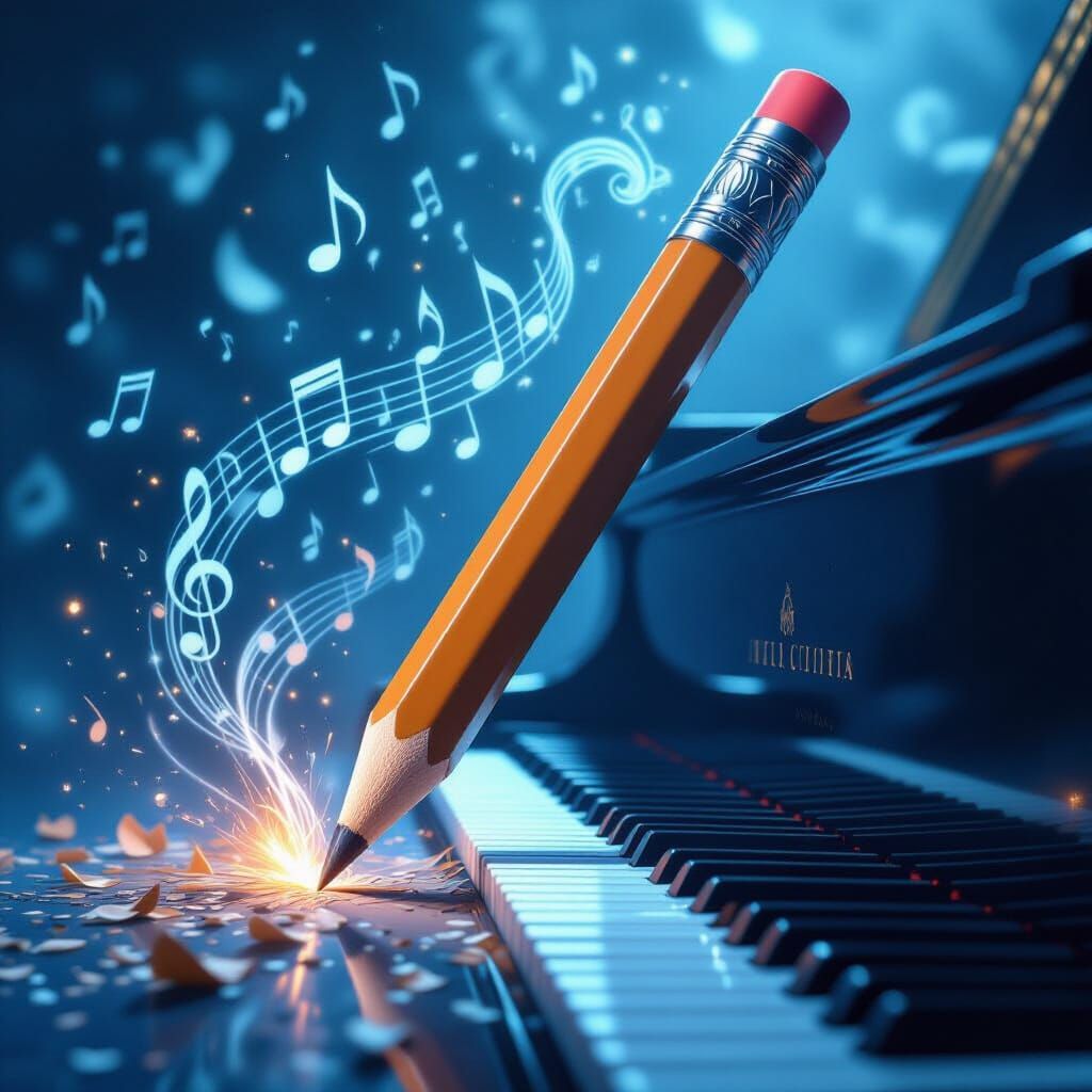 Pencil Transforms into Flowing Piano Music Matte Painting