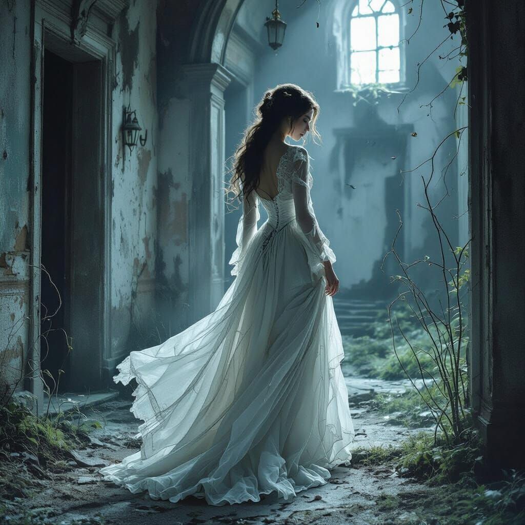 Ethereal Ghost Drifting Through Victorian Mansion