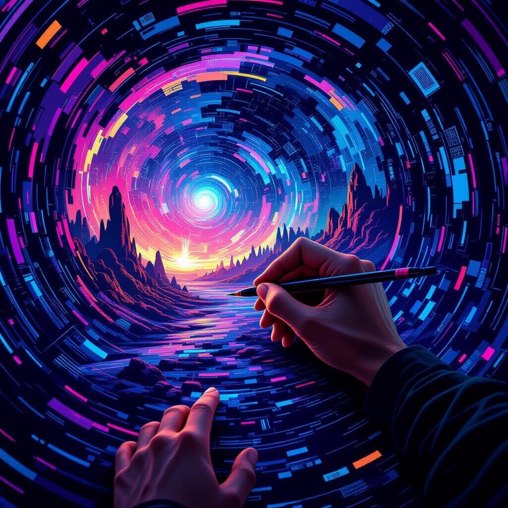 Artist Sketching Alien World on Digital Canvas