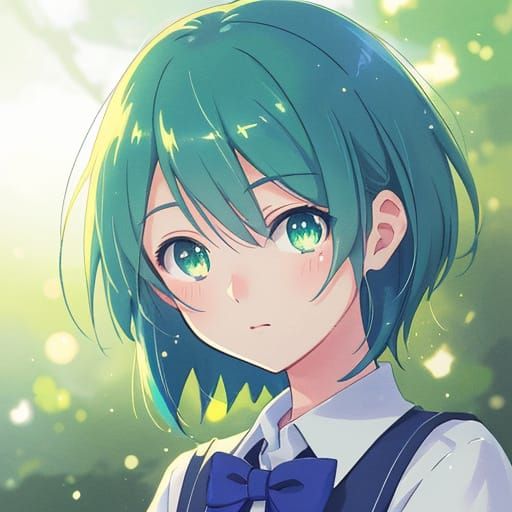 Photorealistic Anime Portrait of a Blue-Haired Girl in Schoo...