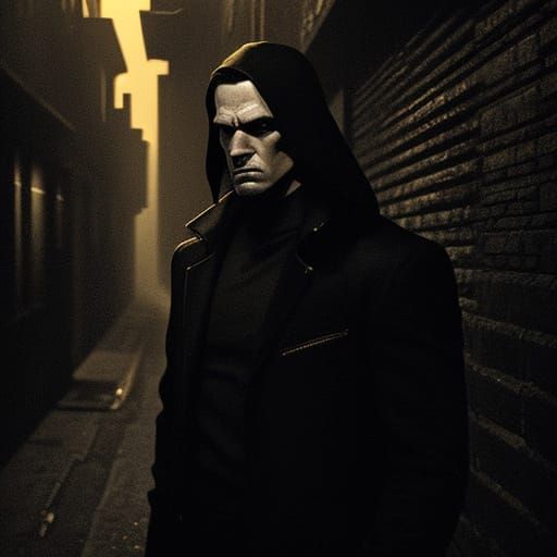 Moody Figure in Dark Alley: Hyperrealistic Photography