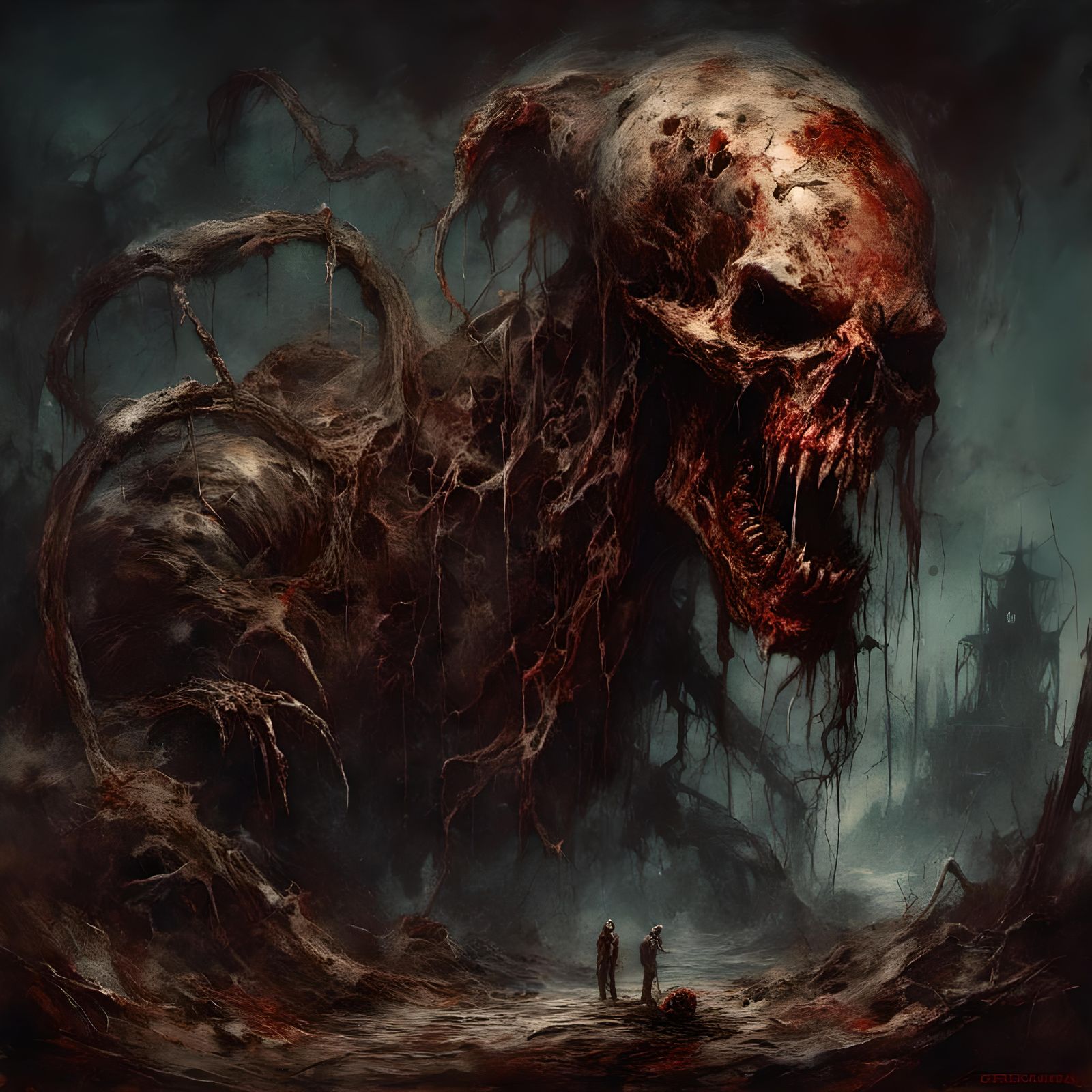Worm Crawling from Zombie Head in Death Metal Art