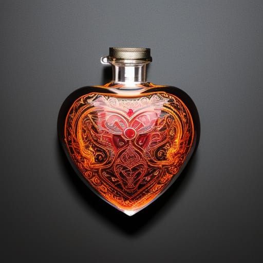 Fiery Heart in Flask: Hyperrealistic 3D Rendering