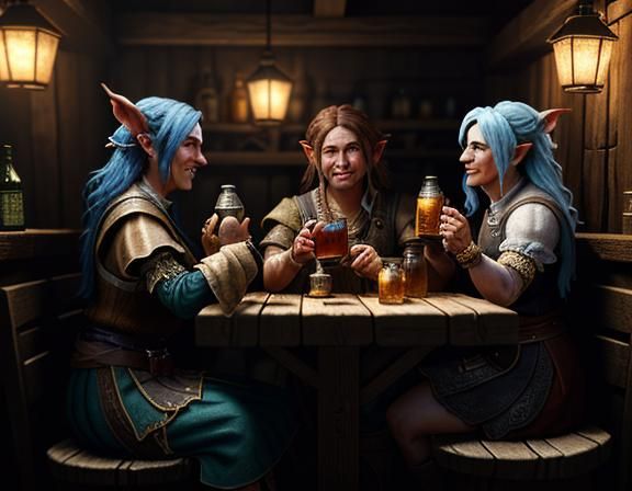 Goblins Enjoying Cocktails in Rustic Tavern: 3D Render
