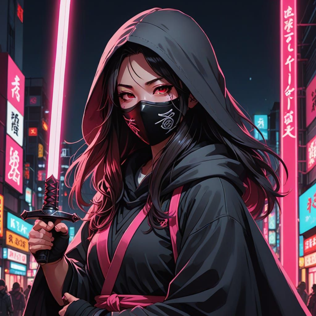 Anime Girl Samurai with Neon Sword