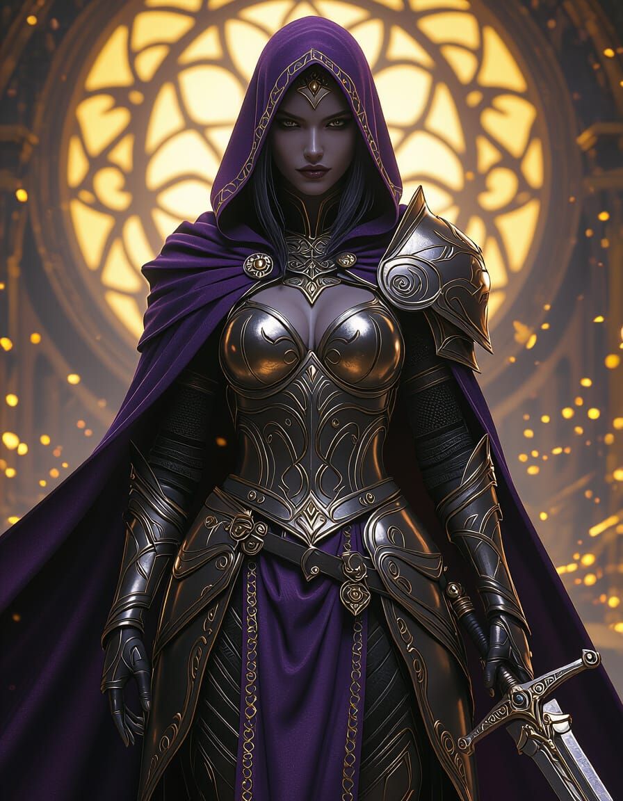 Female Drow Paladin in Ornate Armor