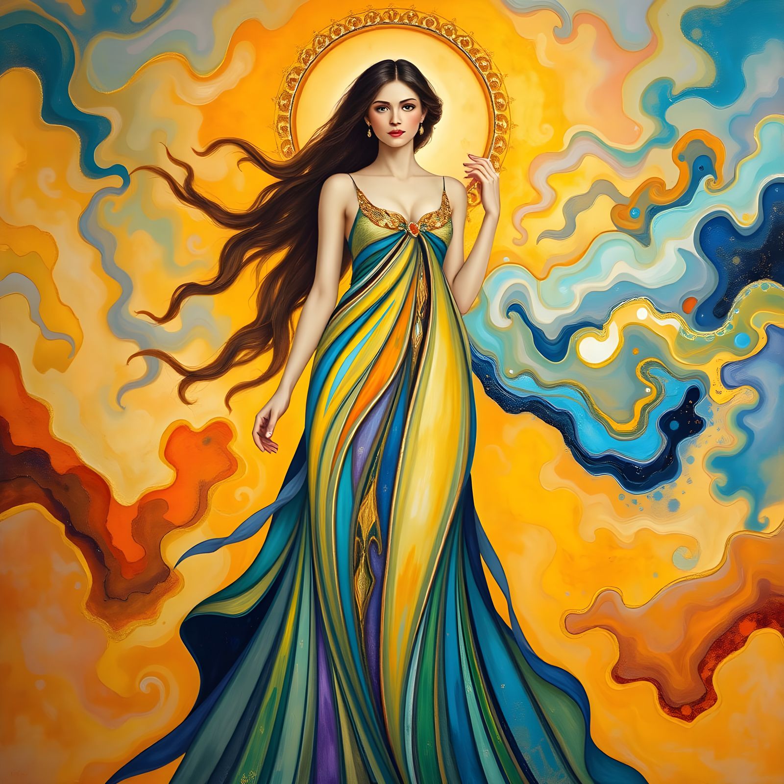 Ethereal Goddess in Vibrant Abstraction