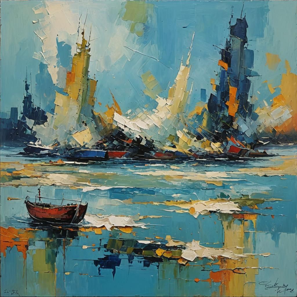 Modern Abstract Blue Sea Oil Painting