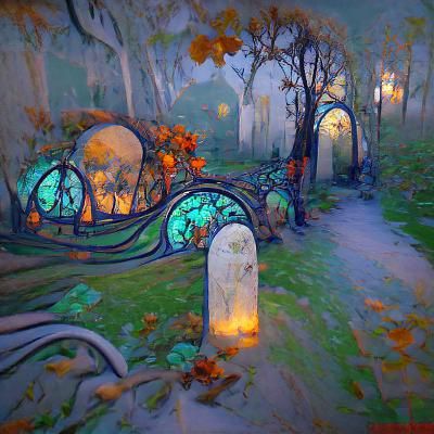 Spooky Graveyard Path at Night