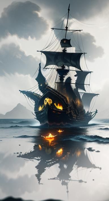Skull Ship Sailing Through a Sea of Skulls