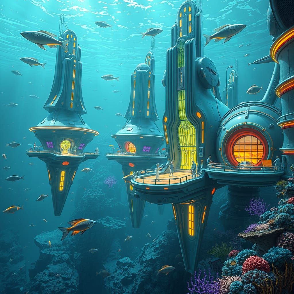 Futuristic Underwater City Inspired by Syd Mead