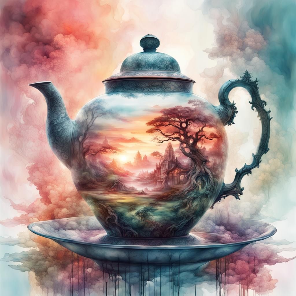 Fantasy Teapot in Digital Watercolor Style