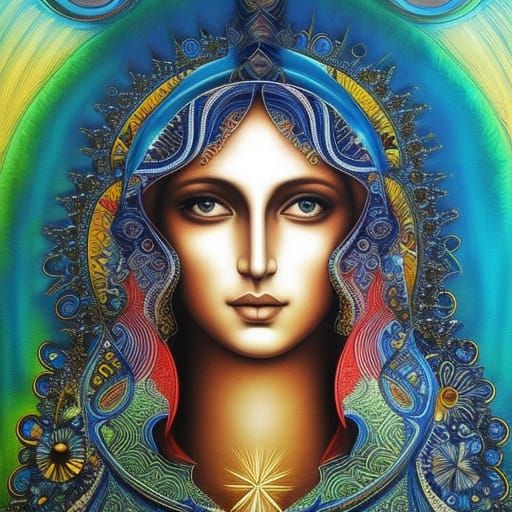 Mother Mary Portrait with Zentangle Background