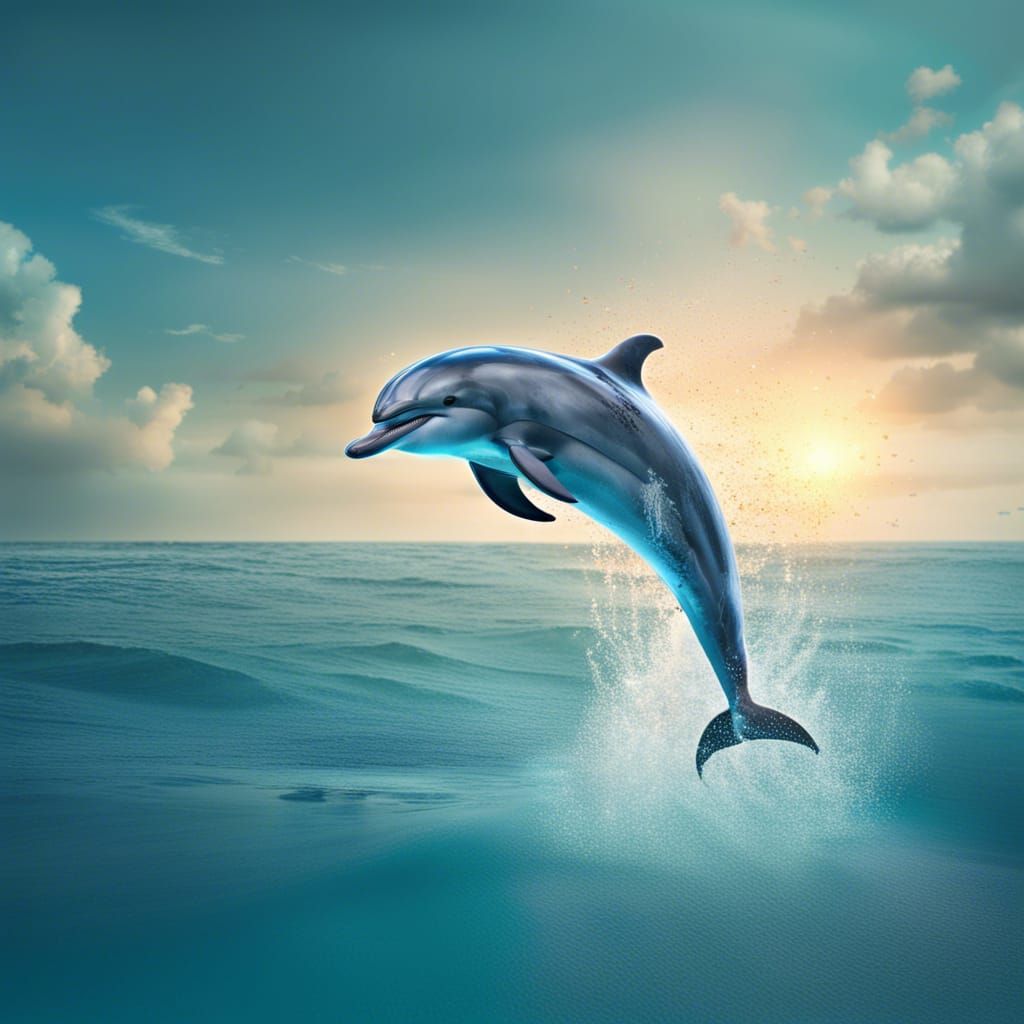 Hyperrealistic Dolphin Leaping from Gem Sea