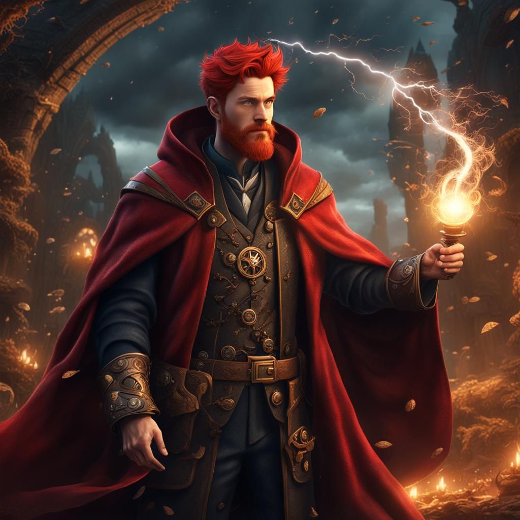 Steampunk Wizard Wielding Lightning, Fantasy Concept Art