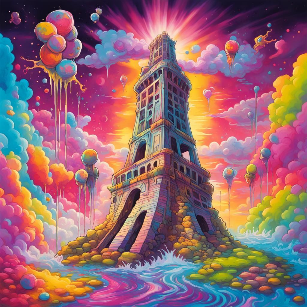 Lisa Frank Tarot: The Tower in Graffiti Art