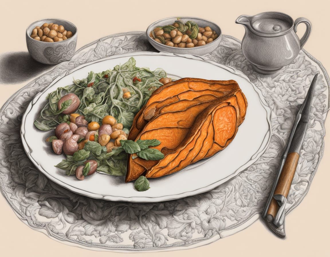 Detailed Colored Pencil Drawing of a Dinner Plate