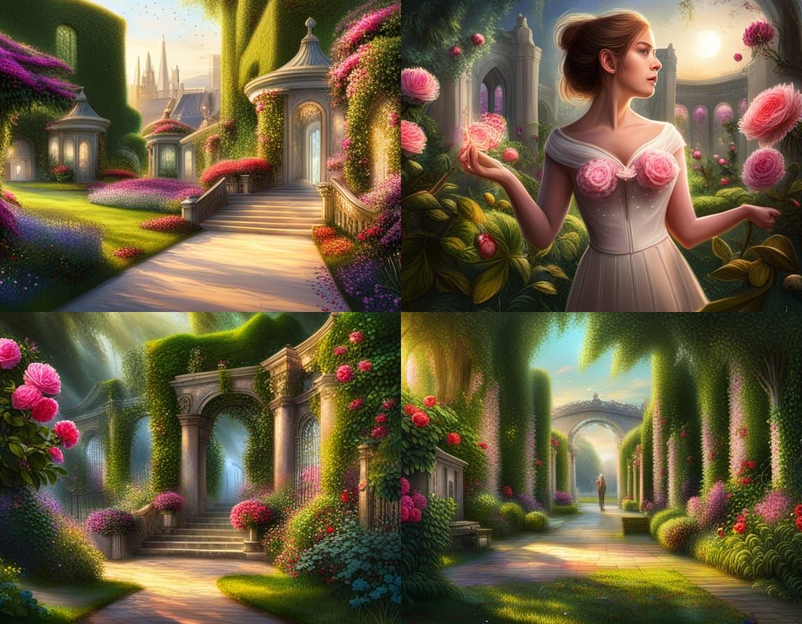 Magical Rose Garden in Hyperrealistic Digital Painting