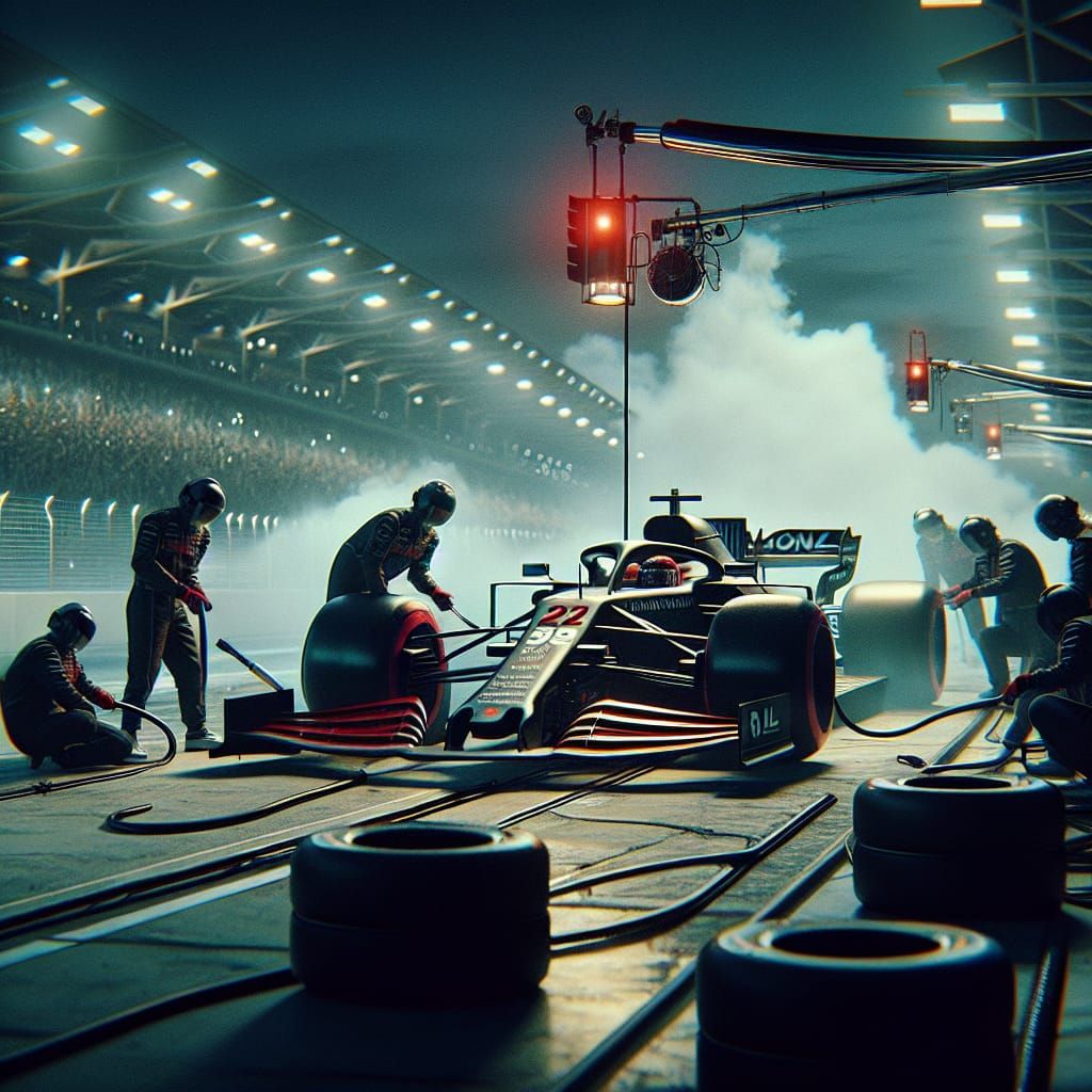 Formula 1 Pit Stop in Cinematic Film Style