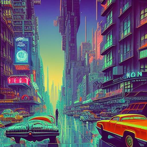 Retrofuturistic NYC Street View in 8k