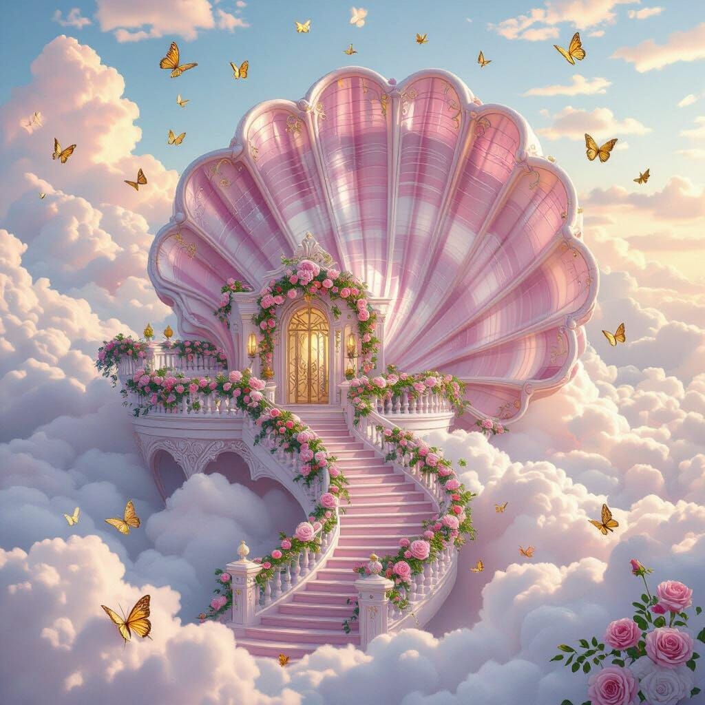Seashell Palace in the Clouds: An Art Nouveau Dreamscape