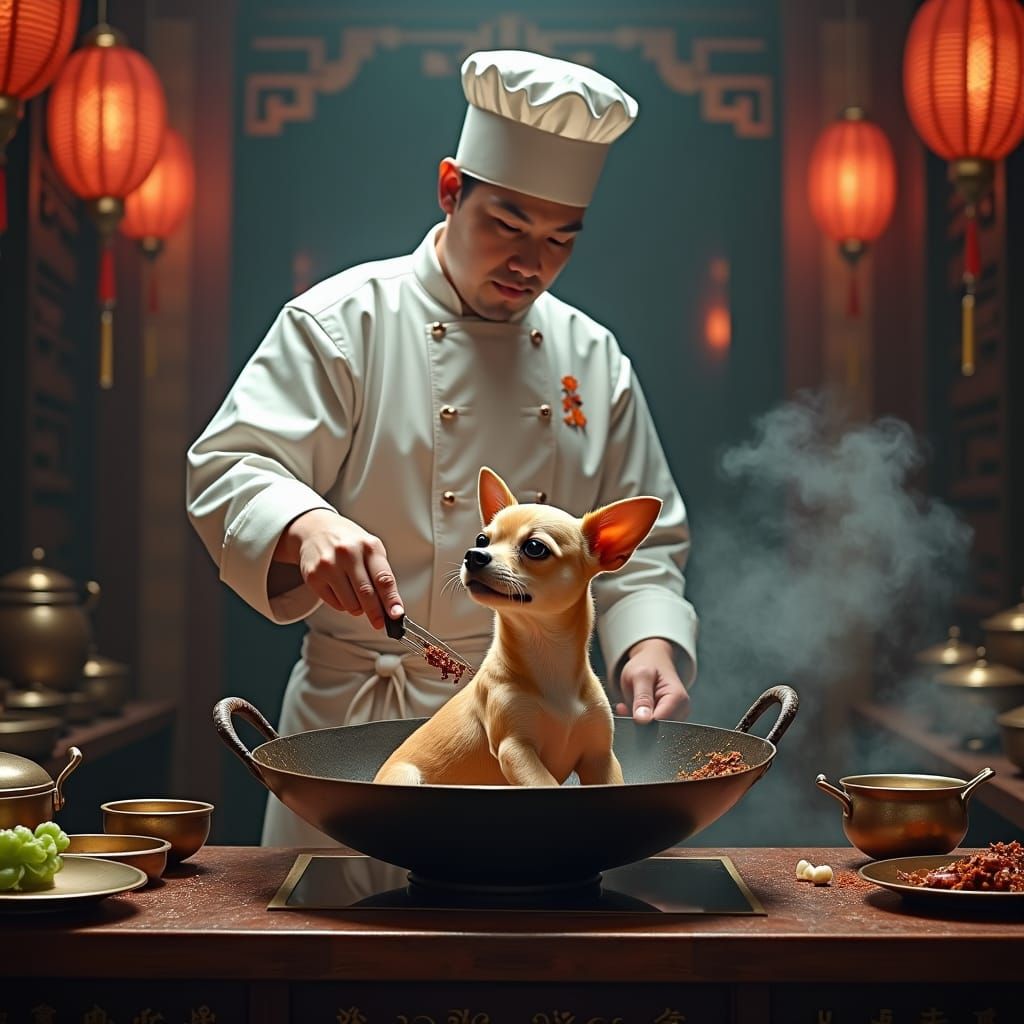 Chinese Chef Prepares Chihuahua: Fantasy Concept Art