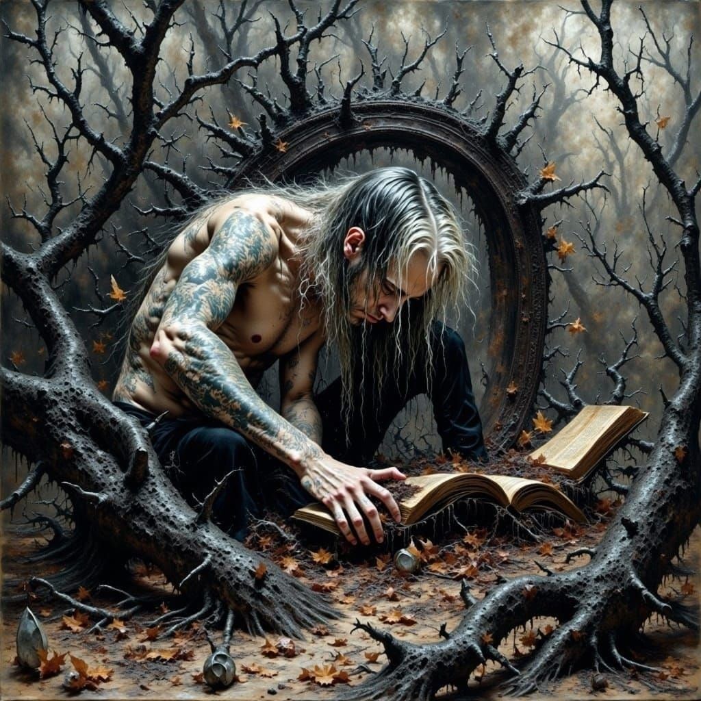 Moody, Darkened Scene of a Person Reading in a Haunting Spac...