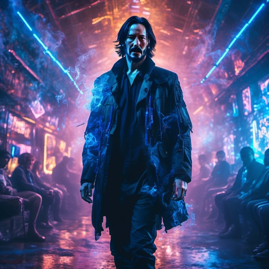 Keanu Reeves in Cyberpunk Blue Chemiluminescence
