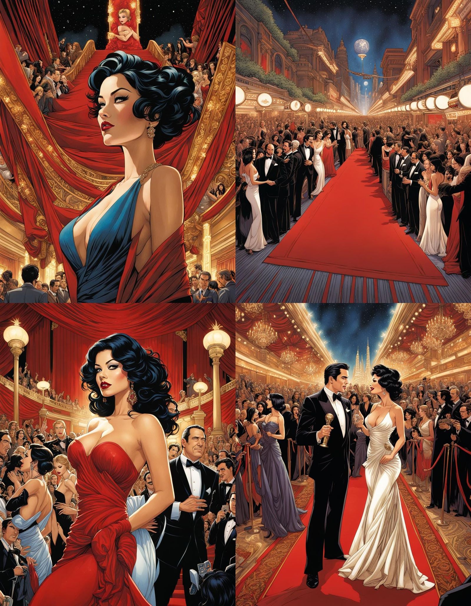 Red Carpet Event: Vibrant Art Nouveau Illustration