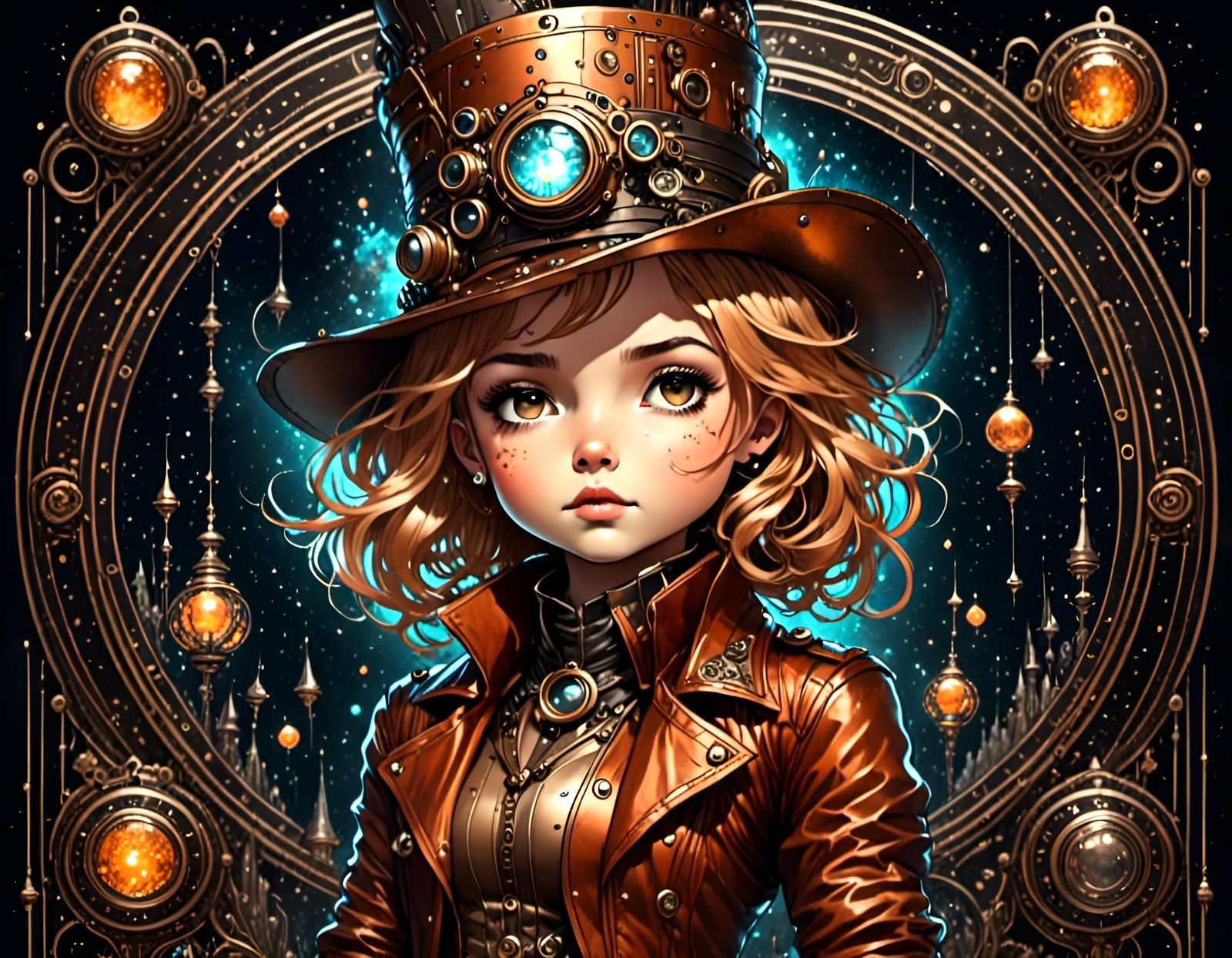 Steampunk Cartoon Girl with Copper Armor Ornament
