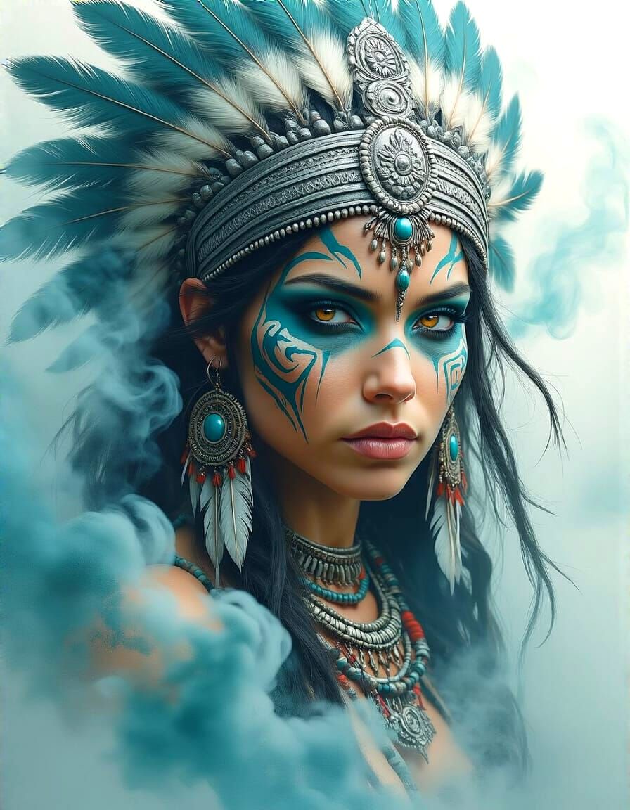 Mystical Warrior Emerges From Paint Clouds