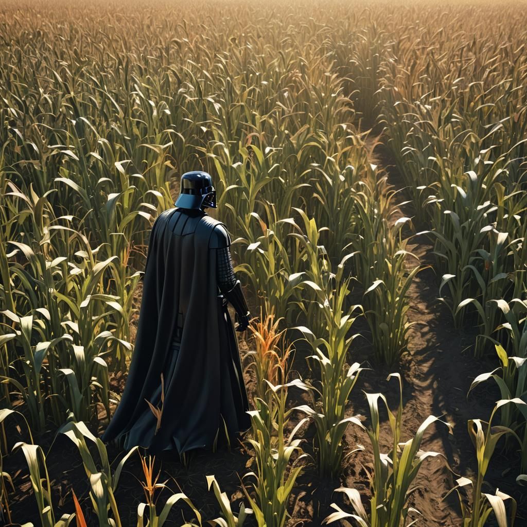 Darth Vader in a Cornfield: Hyper-Realistic 3D Render