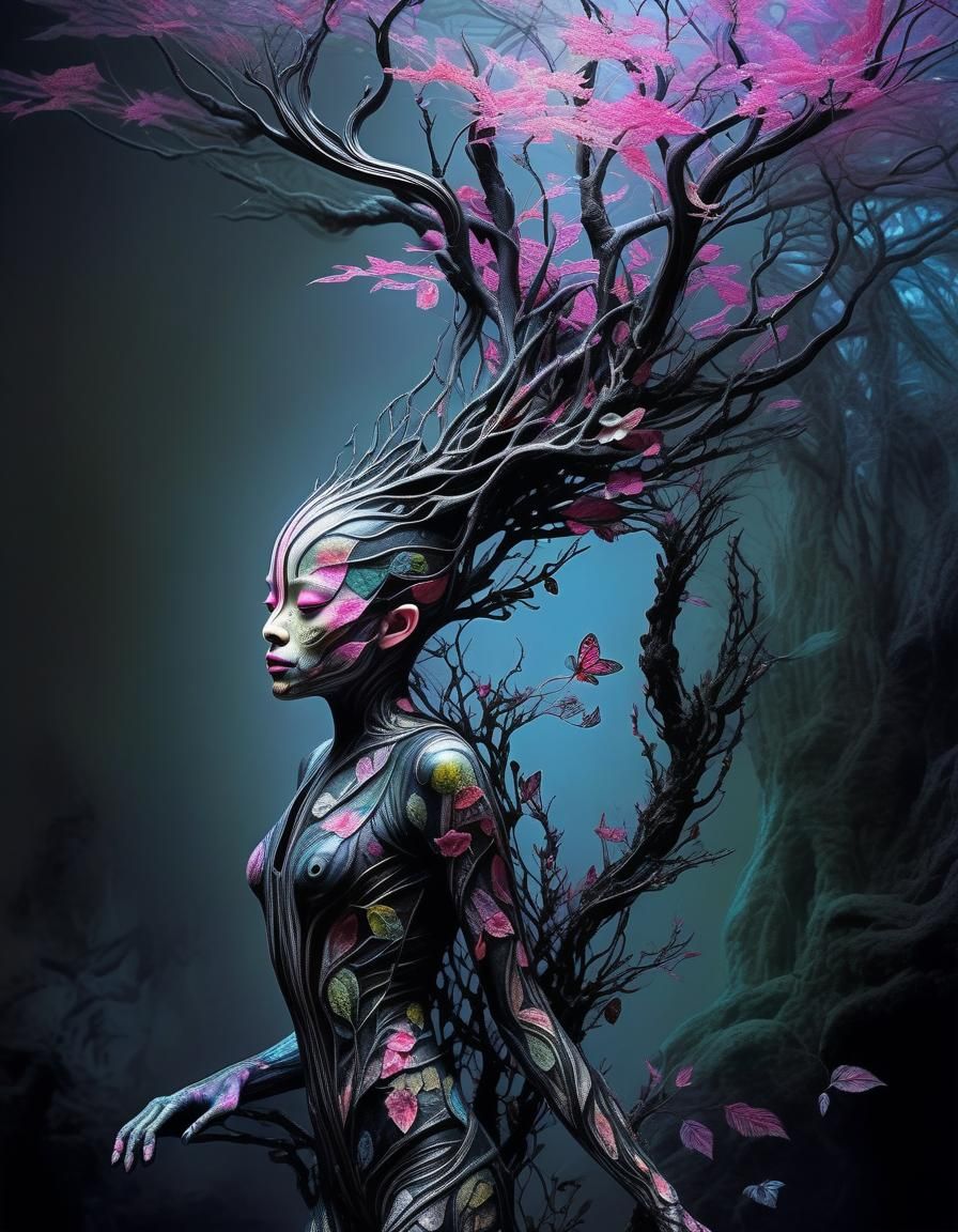 Anthropomorphic Tree Creature in Surreal Style