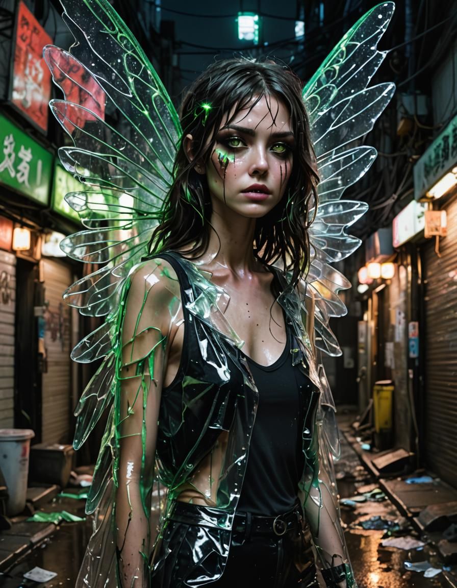 Lost Fairy in Tokyo Alley, Dark Fantasy Art