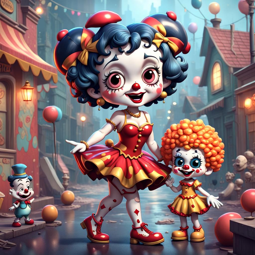 Betty Boop and Coco the Clown: Detailed Matte Painting
