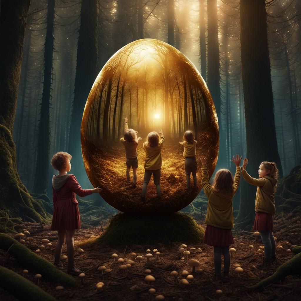 Children Discover a Giant Golden Egg in Dark Forest