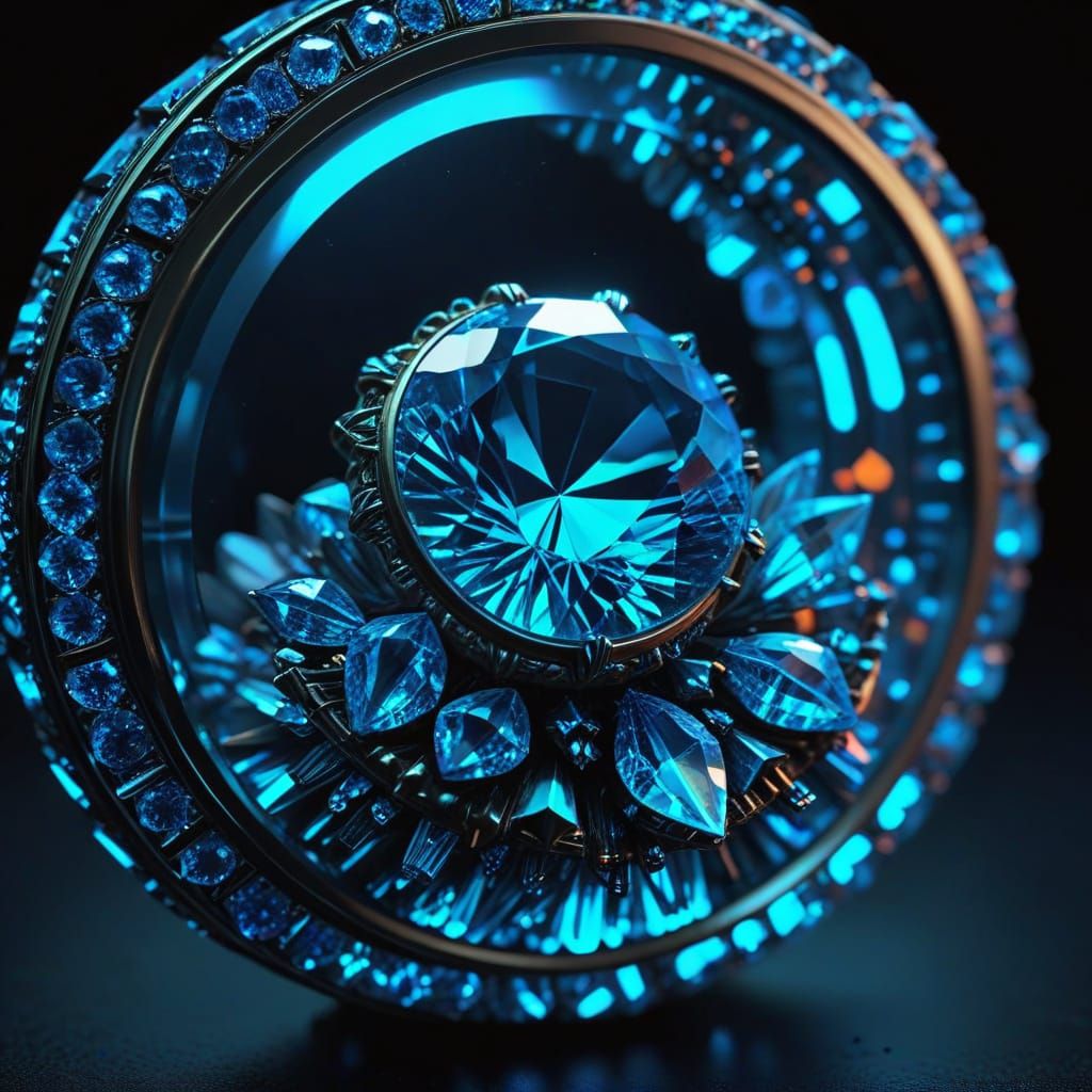 Neon Noir Crystal Jewelry: Hyperrealistic Digital Art