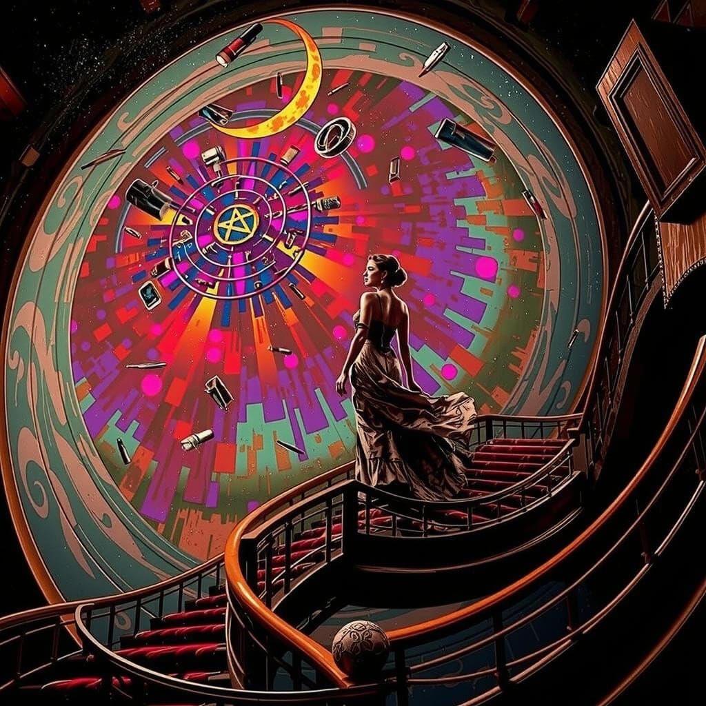 Art Deco Woman Ascends Abstract Staircase