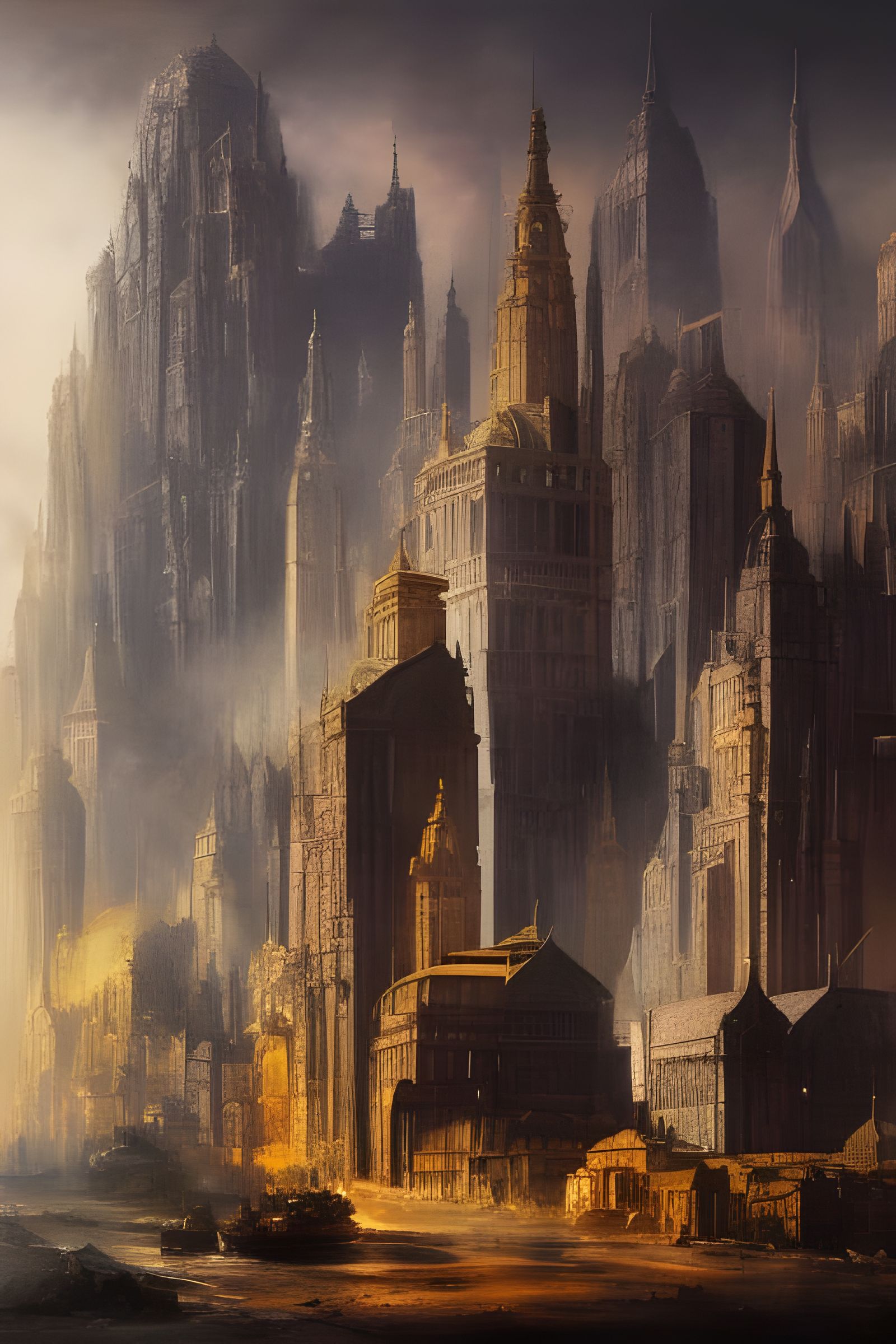 Post-Apocalyptic Cityscape with Bizarre Creatures