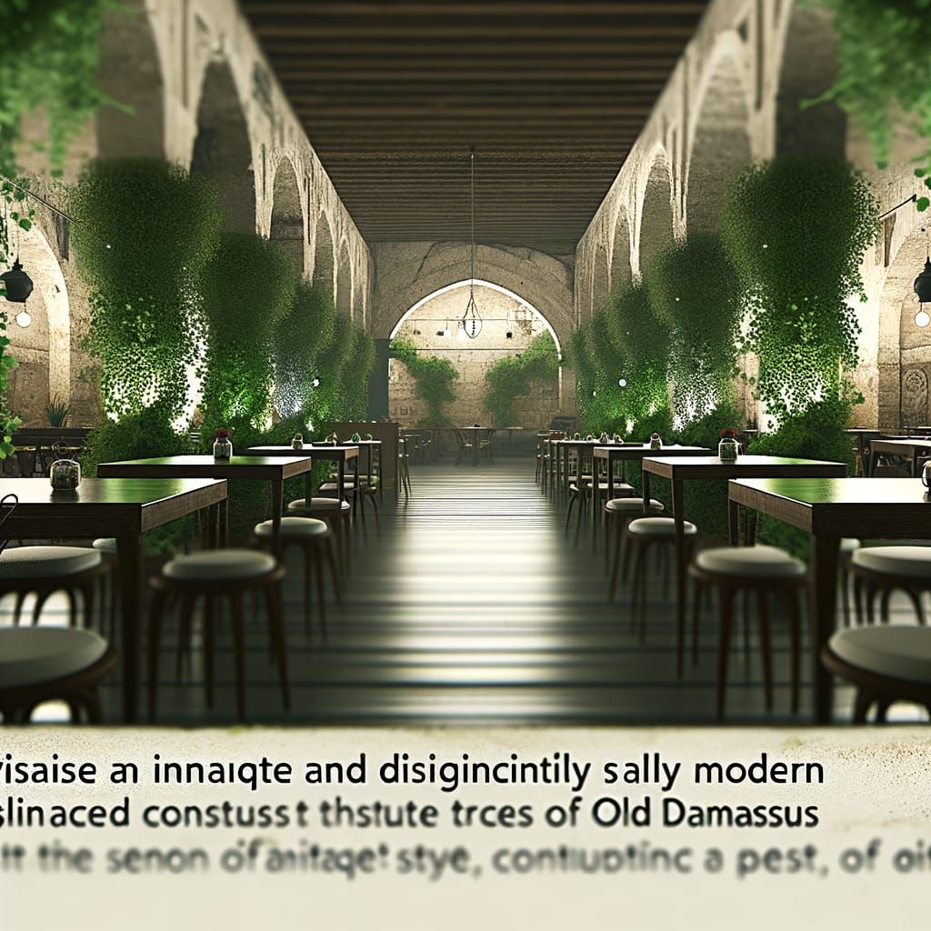 Cozy Modern Cafe in Old Damascus with Film Grain