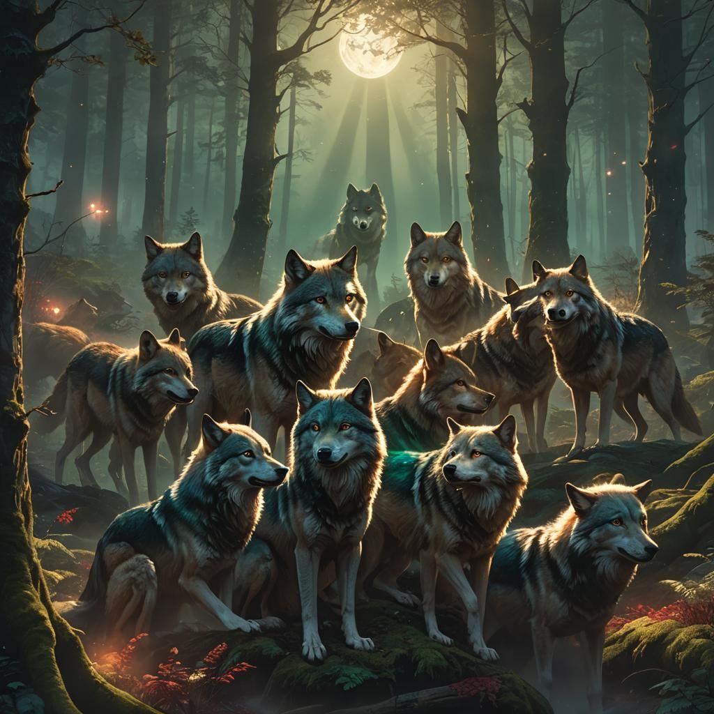 Wolves Guard Garnet Ring in Misty Forest