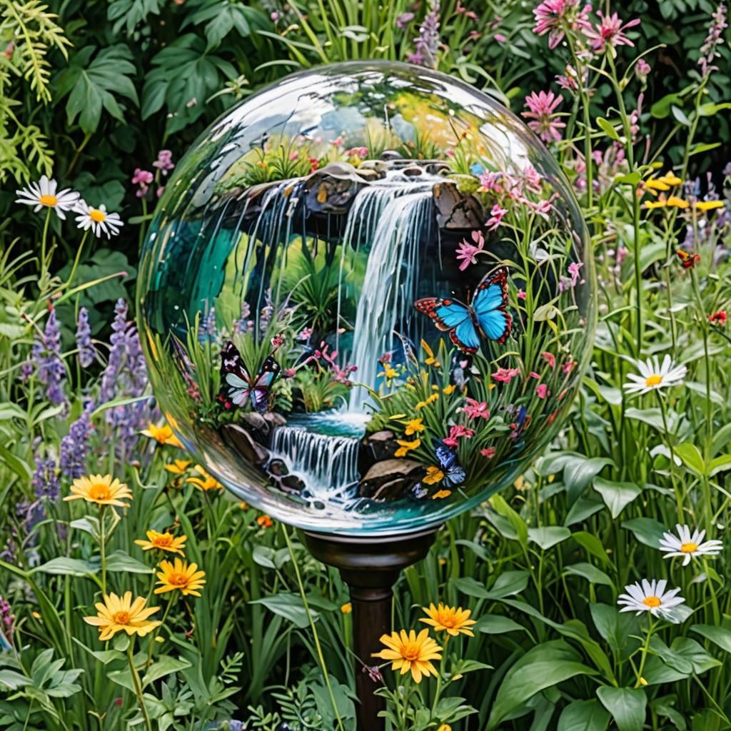 Glass Orb Garden Waterfall by Erin Hanson