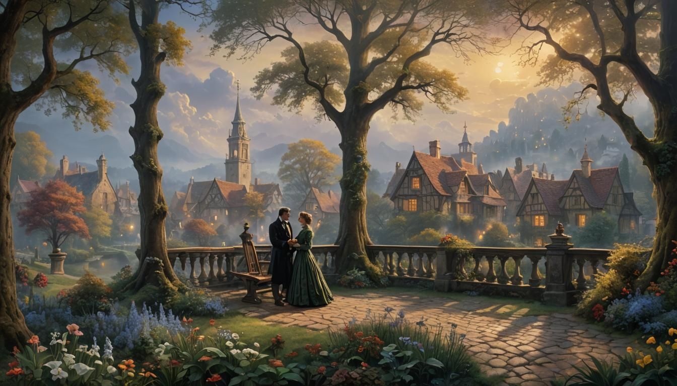 Romantic Era Scene in Digital Matte Painting Style