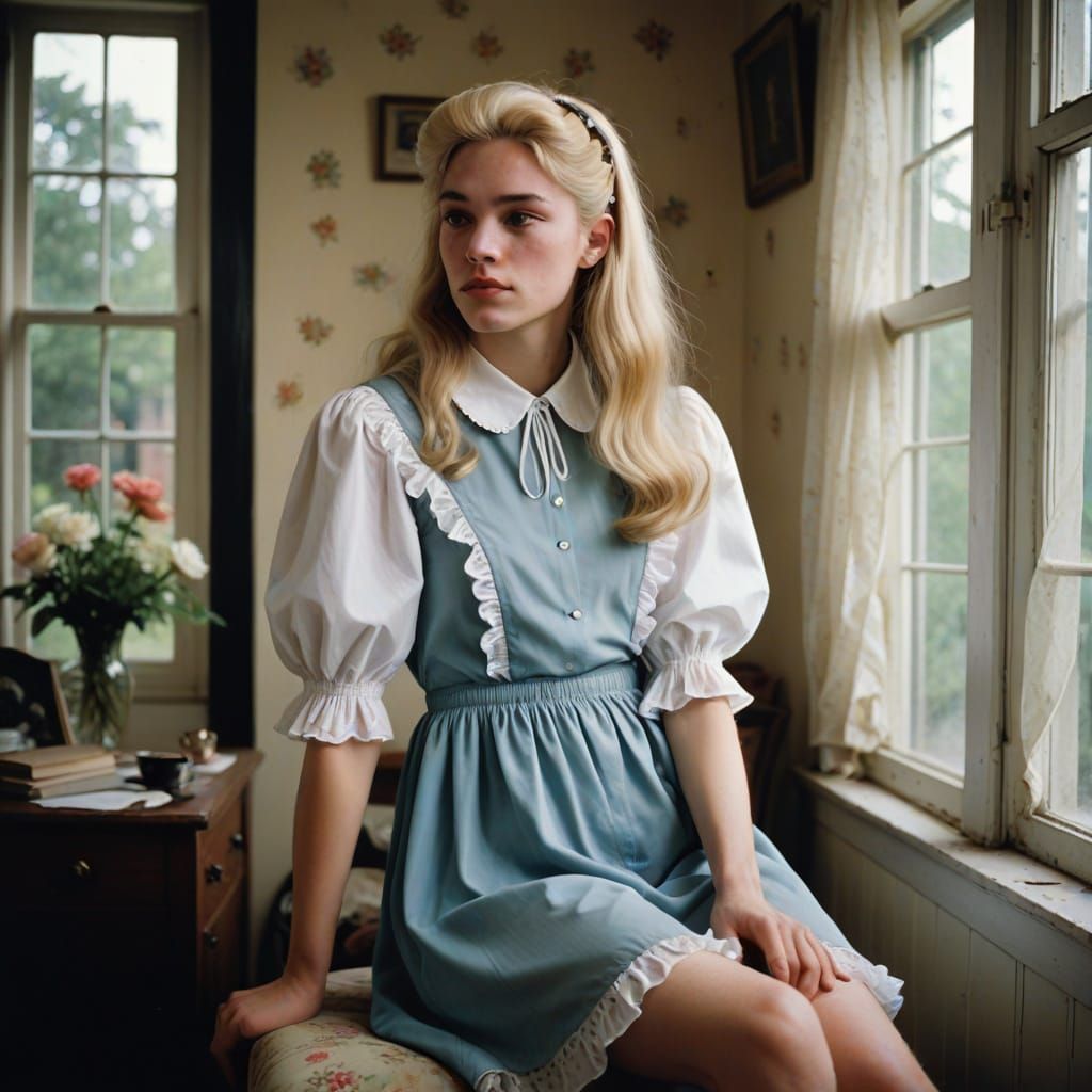 1990s Portrait of a Tomboy in Peter Pan Collar Dress