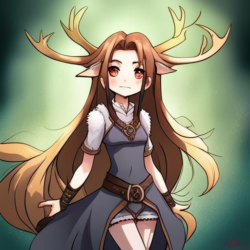 Anime Style Dnd Druid with Antlers